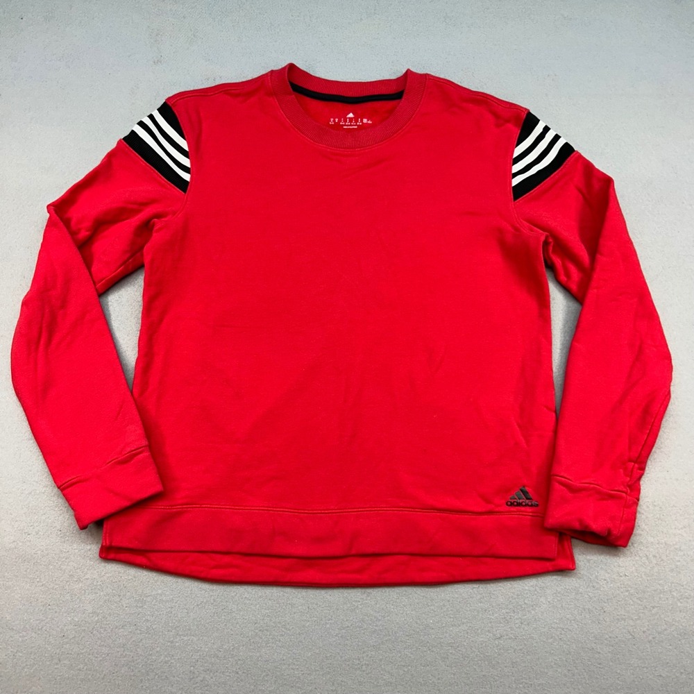 Adidas Womens Red 3-Stripe Shoulder Fleece Crewneck Sweatshirt AY3942 Medium